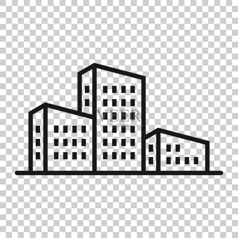 扁平风格的建筑图标:城镇摩天大楼公寓矢量图图标素材