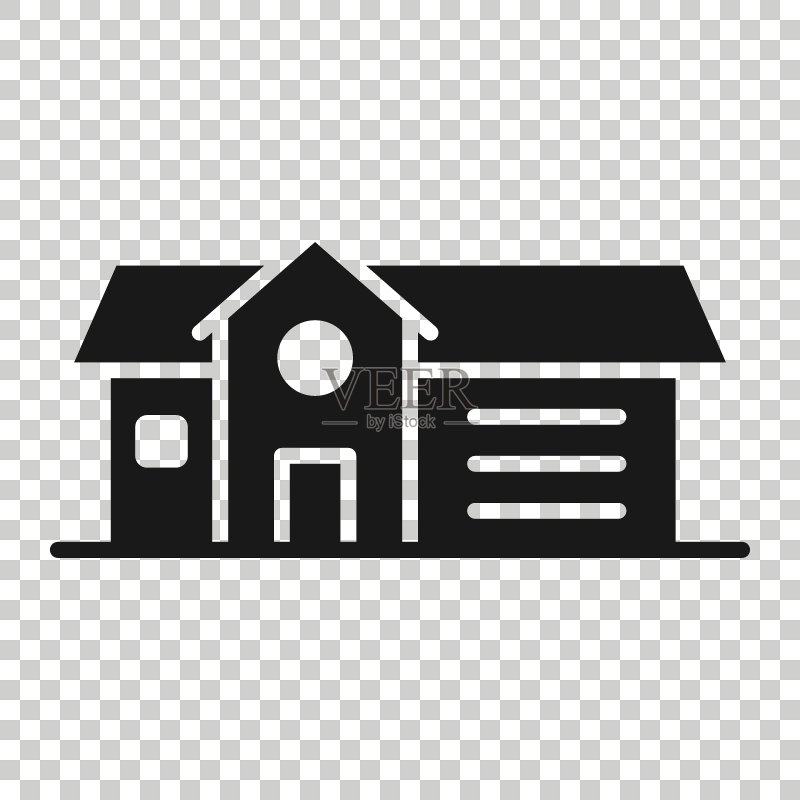扁平风格的建筑图标。白色孤立背景上的房屋矢量图。房屋商业概念。图标素材