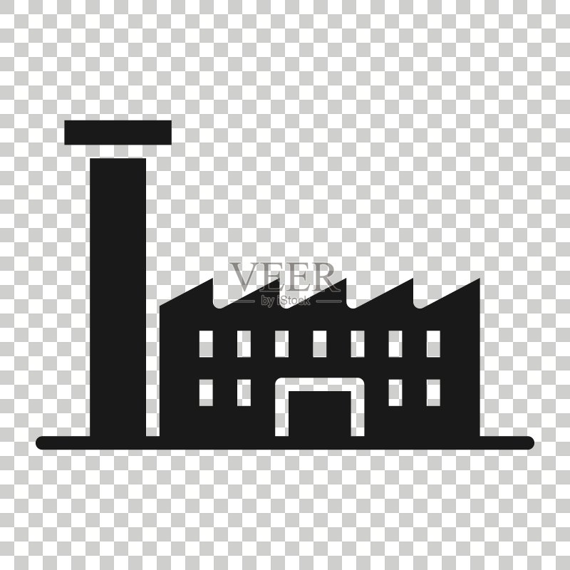 扁平风格的工厂建筑图标。白色背景下的工业矢量插图。制造业工厂商业概念。图标素材