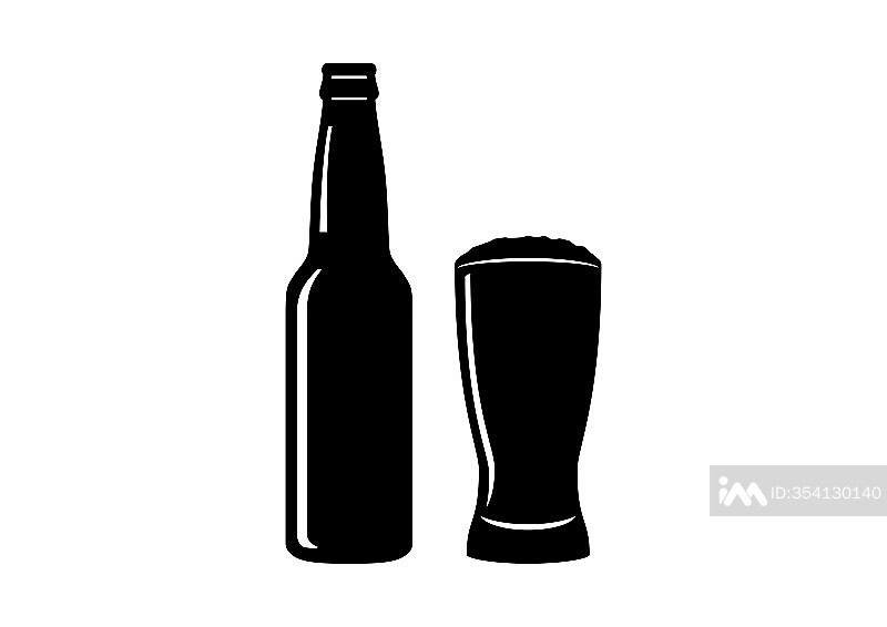 啤酒瓶和玻璃杯图标轮廓矢量图图标素材