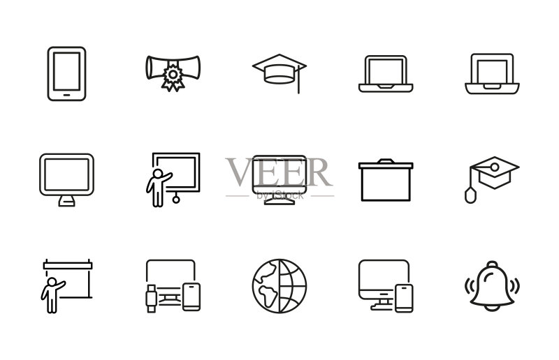 E-learning相关矢量线性图标合集图标素材