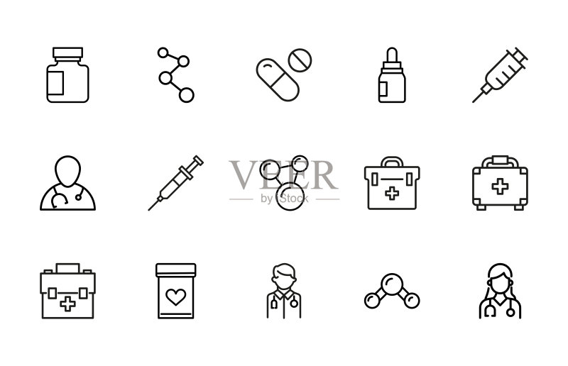 药房描边线条图标合集图标素材