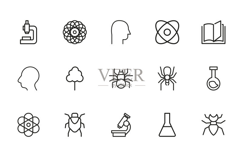 生物学描边线条图标合集图标素材