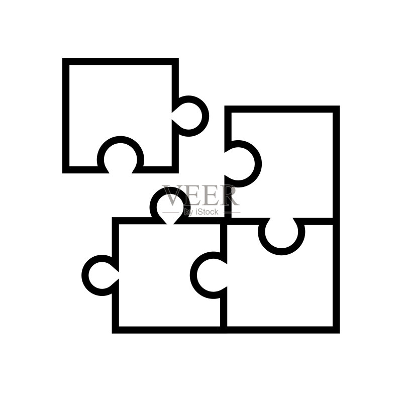 拼图线条图标,在白色背景中隔离的标志图标素材