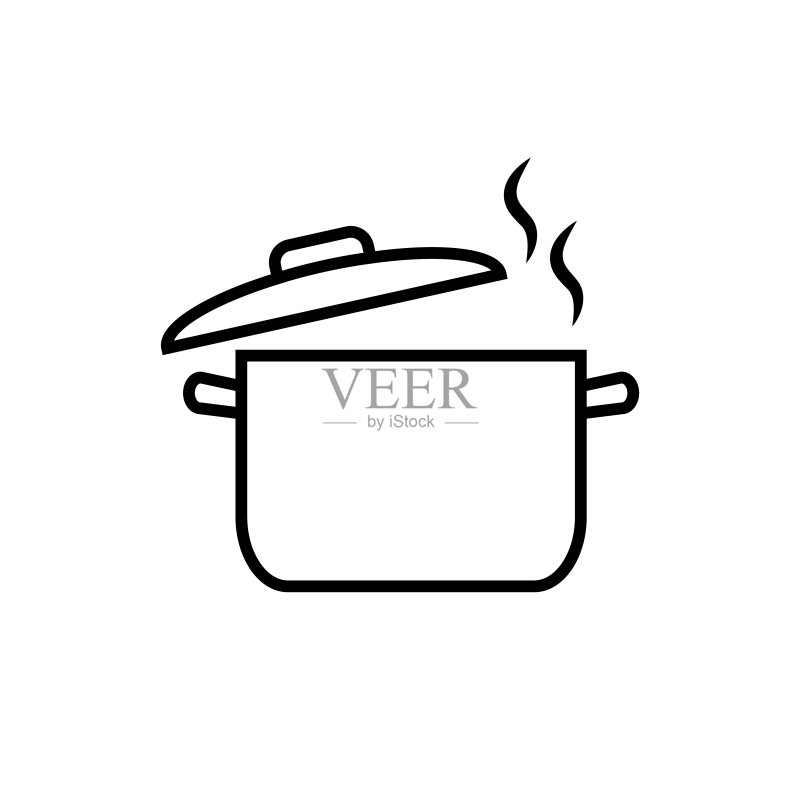 烹饪锅线条图标,logo在白色背景上隔离图标素材