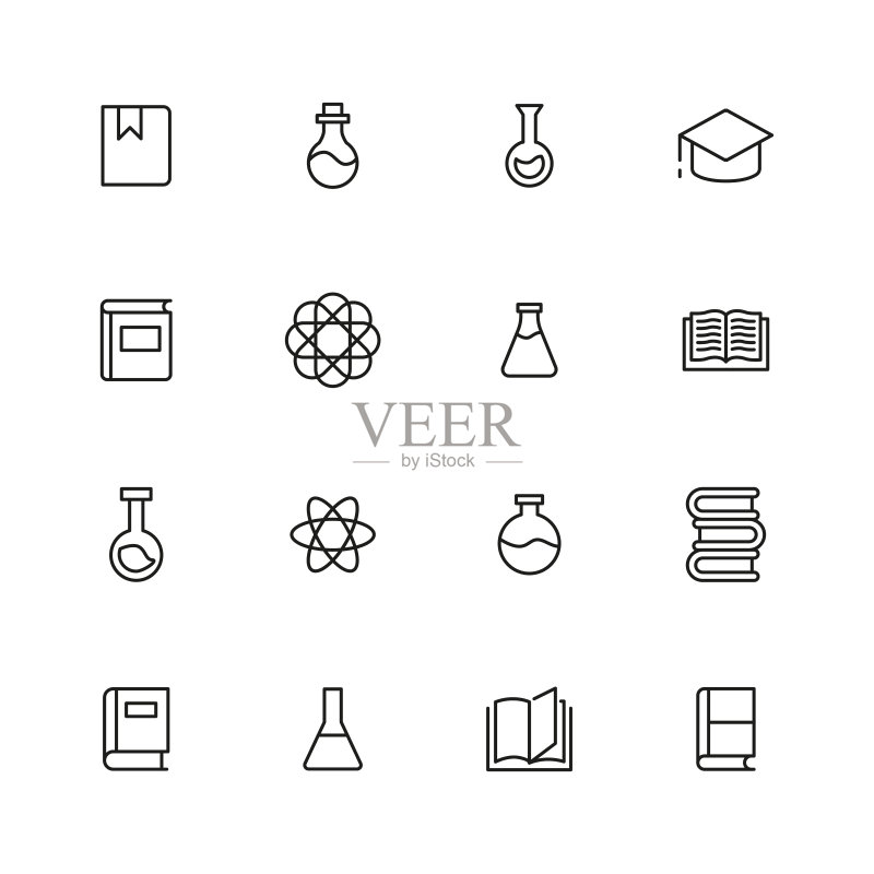 科学描边线条图标集图标素材