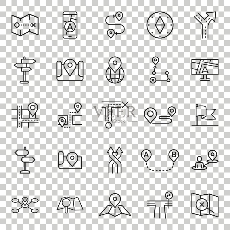 扁平风格导航图标集:GPS定位方向矢量图图标素材