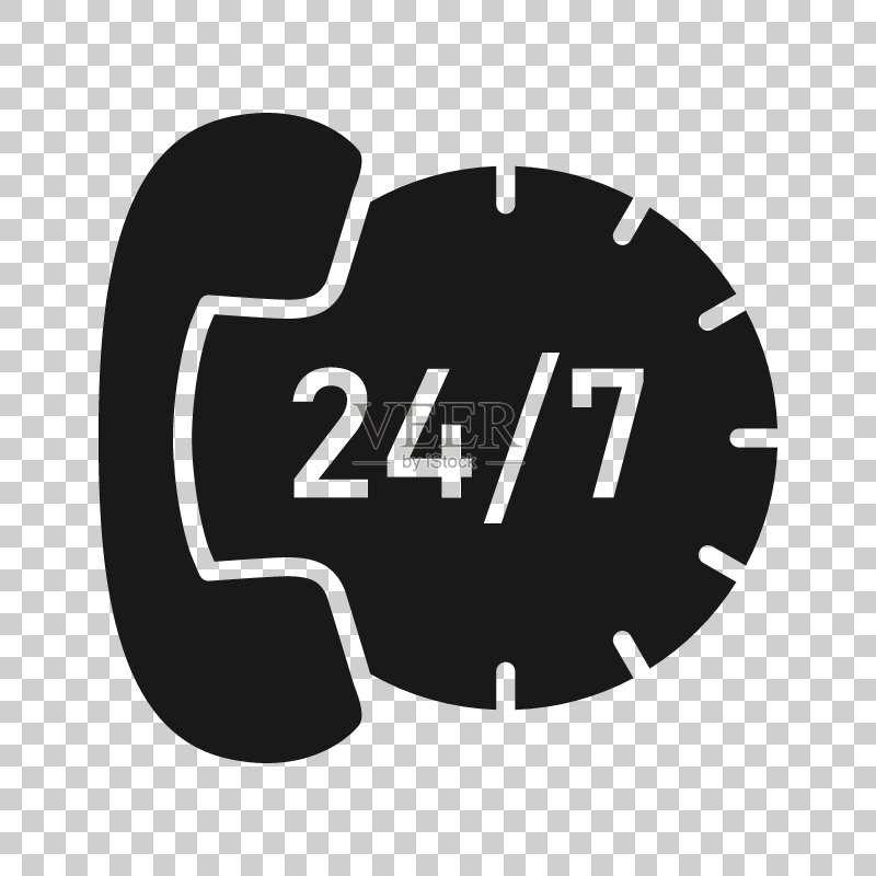 扁平风格的24/7手机服务图标。白色背景的电话交谈矢量图。热线联络业务概念图标素材