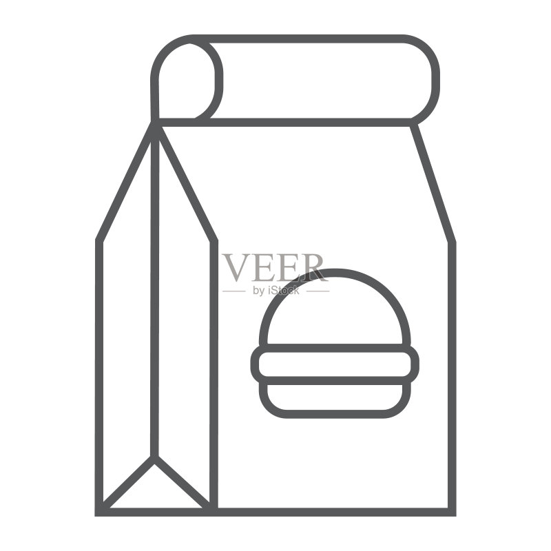 快餐纸质包装细线图标,服务和食品,食品订单标志,矢量图形,白色背景上的线性图案,eps 10图标素材