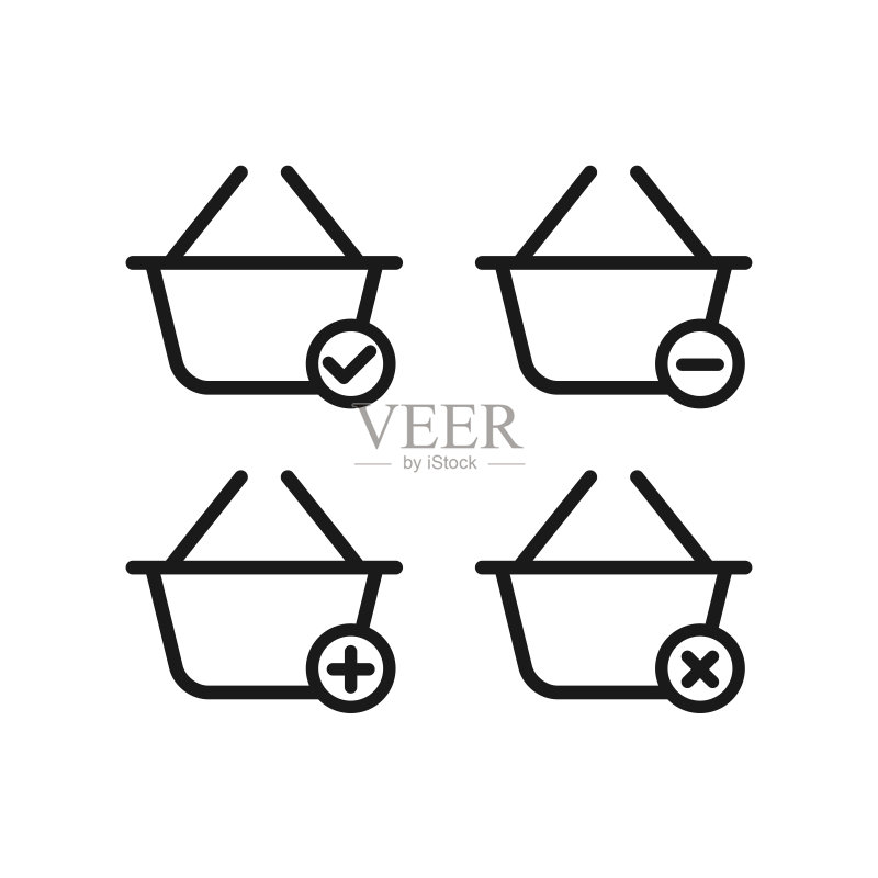时尚扁平风格矢量logo模板中的购物篮图标图标素材