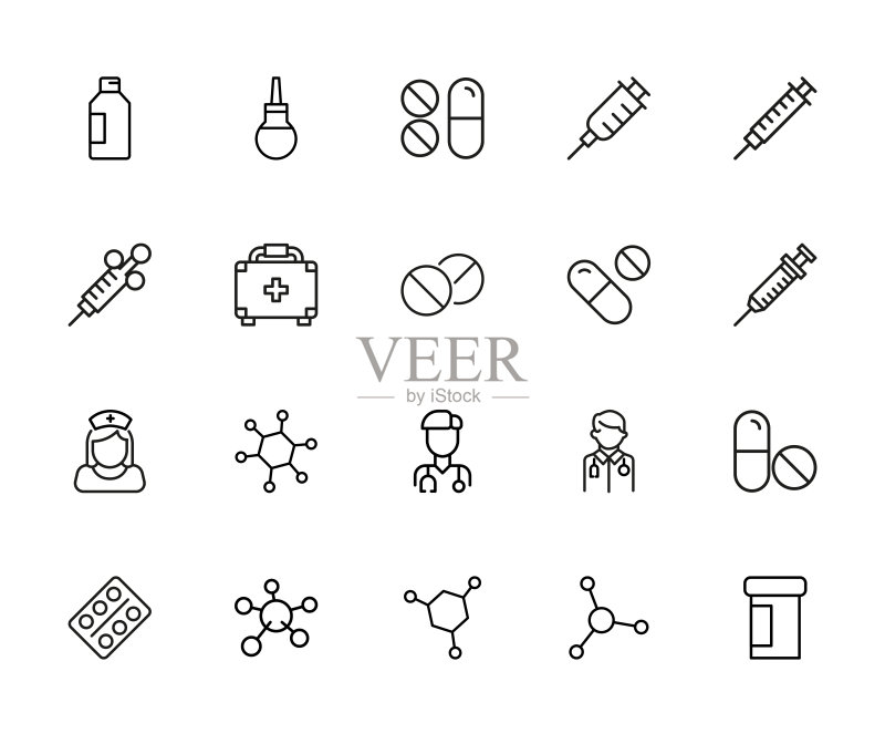 药房描边线条图标合集图标素材