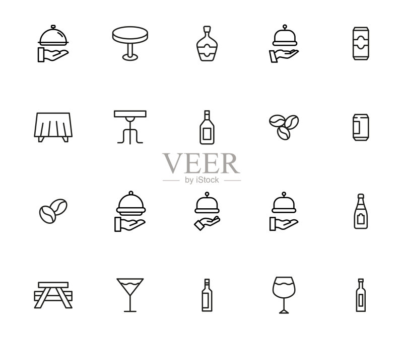餐厅相关矢量线性图标合集图标素材