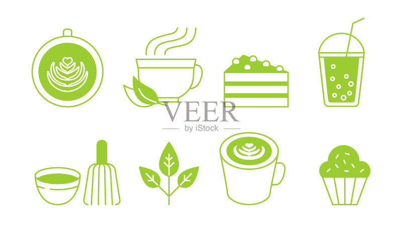 时尚简约线性风格矢量抽象Logo和品牌设计模板-抹茶绿茶-图标集图标素材