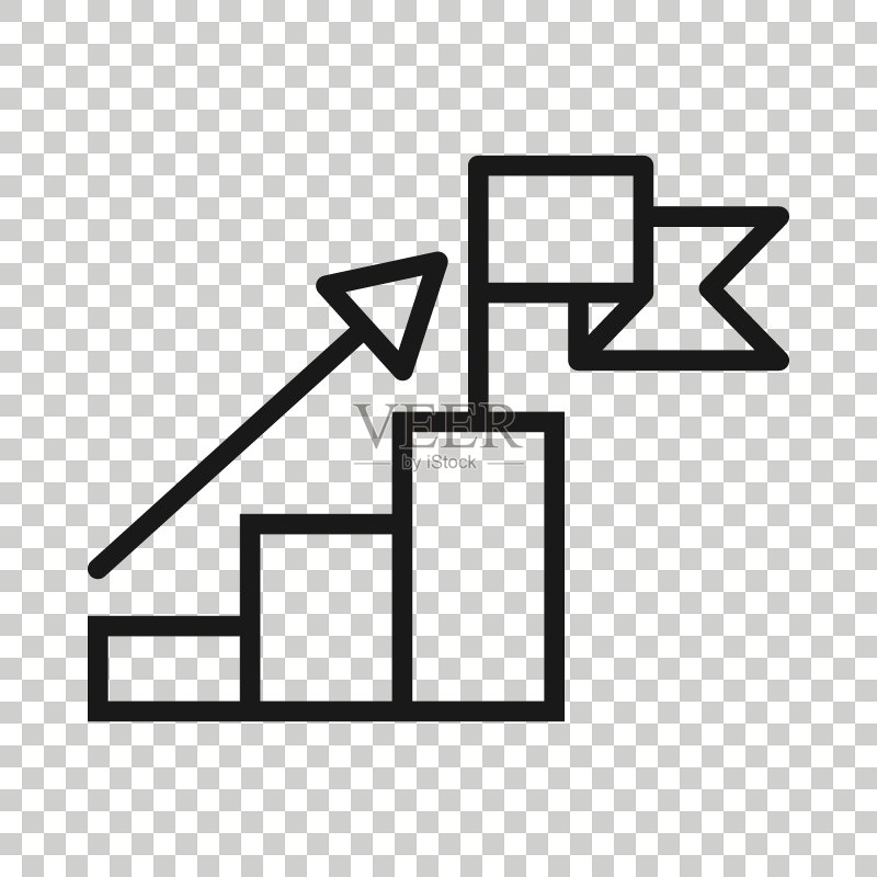 扁平风格的带终点旗帜的楼梯图标:领导力挑战矢量图,职业发展商业概念图标素材