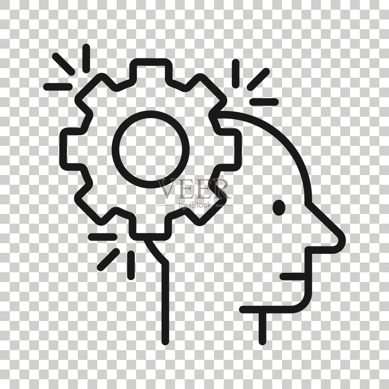 扁平风格的人头齿轮图标:技术进步矢量插图图标素材