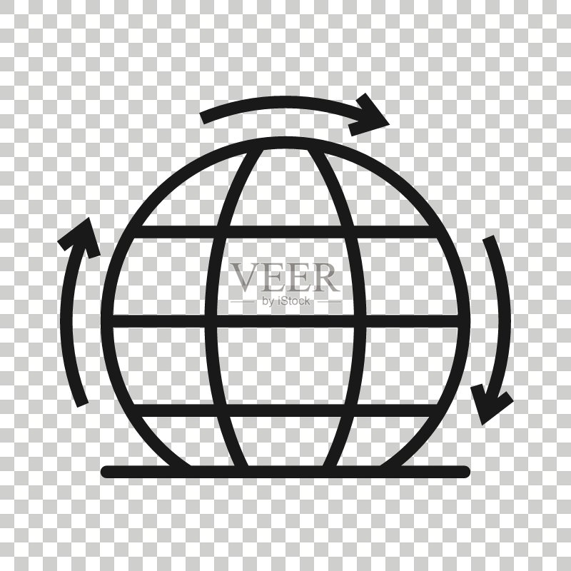 扁平风格的地球行星图标,白色背景上的全球地理矢量图,全球通信商业概念图标素材