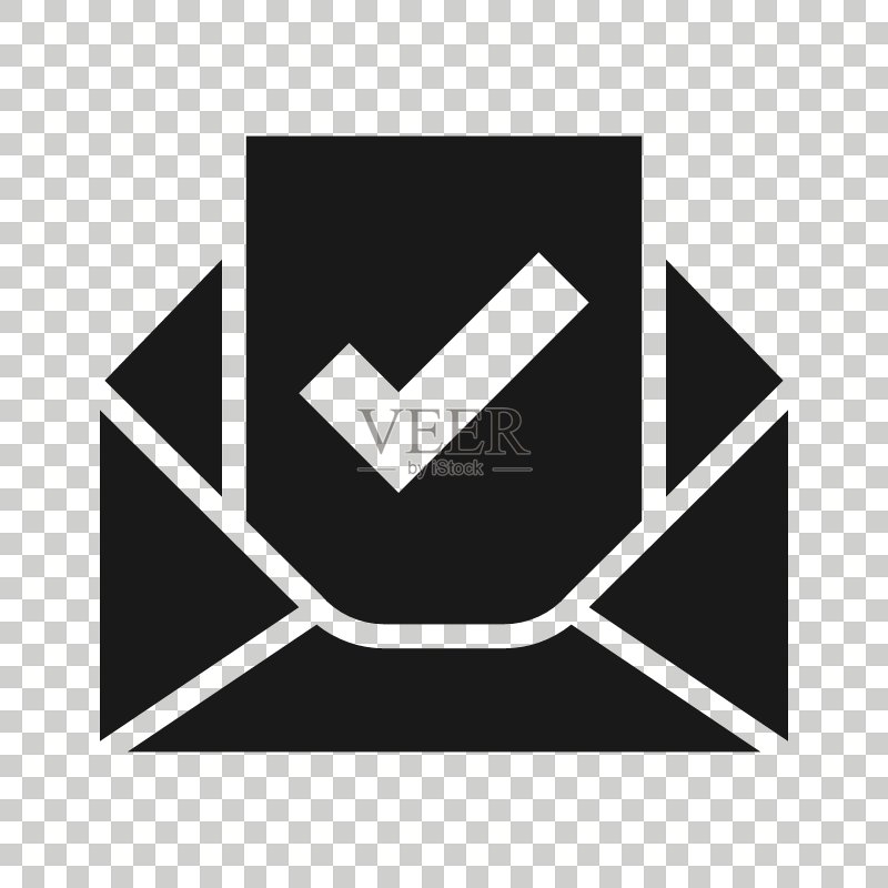 扁平风格的已确认文档信封图标:在白色孤立背景上验证矢量图,接收业务概念图标素材
