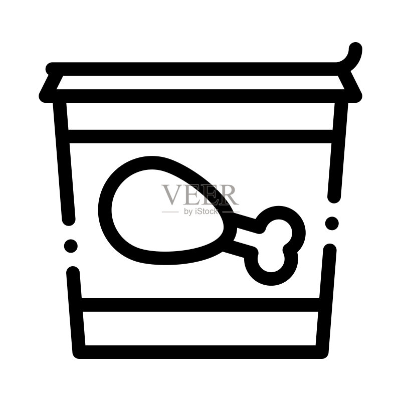 一桶鸡腿图标矢量轮廓插图图标素材