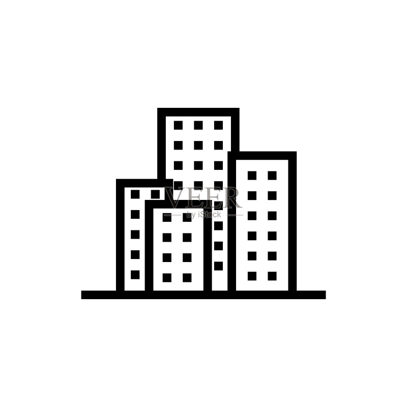 摩天大楼线性图标,白色背景上的logo图标素材