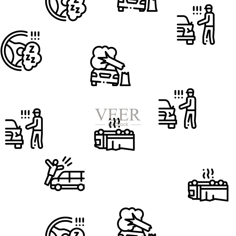 车祸事故无缝图案矢量图图标素材