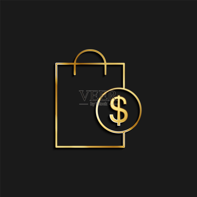 购物纸袋金色图标。矢量图图标素材