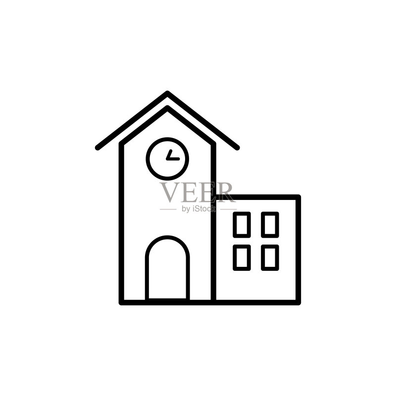 学校建筑图标扁平矢量模板设计图标素材