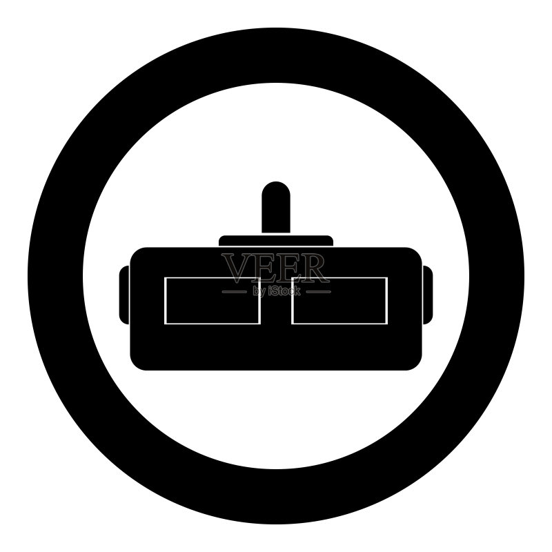 圆形或圆形中的黑色虚拟现实头盔图标图标素材