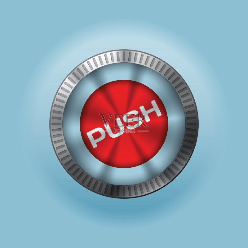 带有PUSH字样的闪亮金属按钮图标素材
