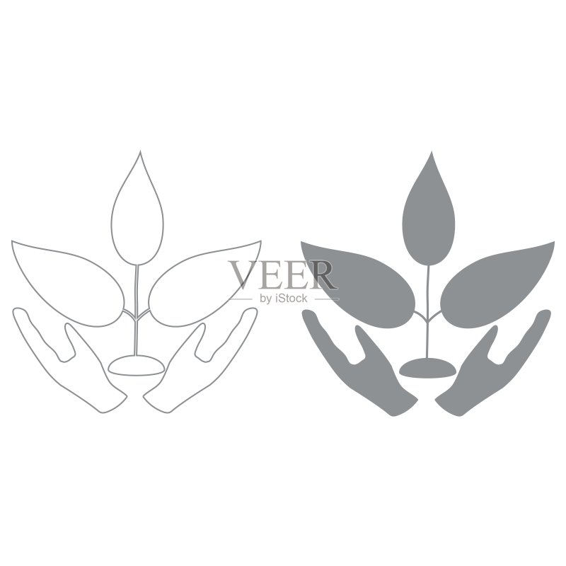 植物与手灰色图标图标素材