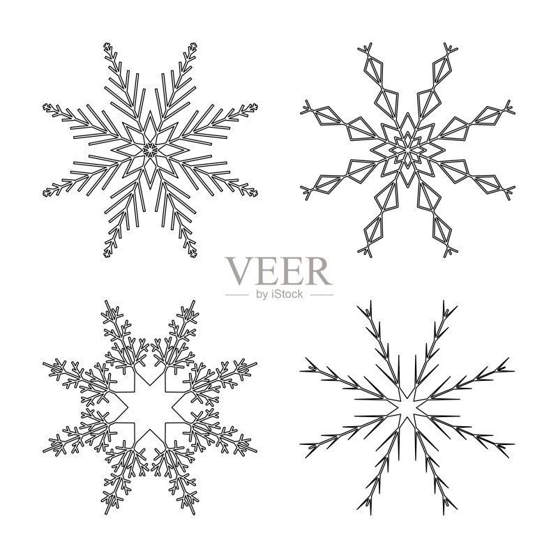 白色背景上用于圣诞节的雪花设计轮廓图标素材