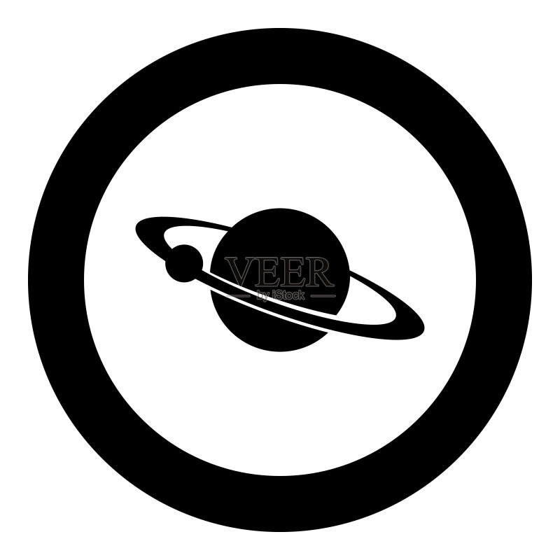 圆圈或圆形中黑色环上的带卫星的行星图标图标素材