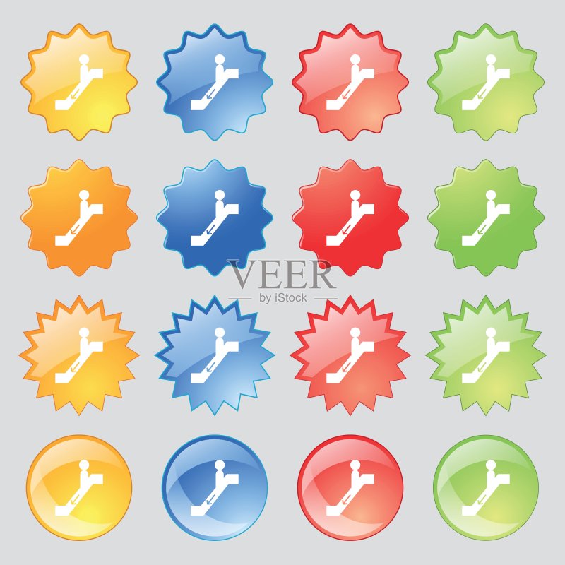 下行扶梯图标标志矢量图(16个彩色现代按钮)图标素材