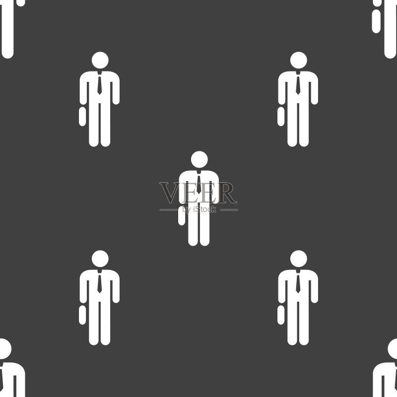 商人图标标志。灰色背景上的无缝图案。矢量图标素材