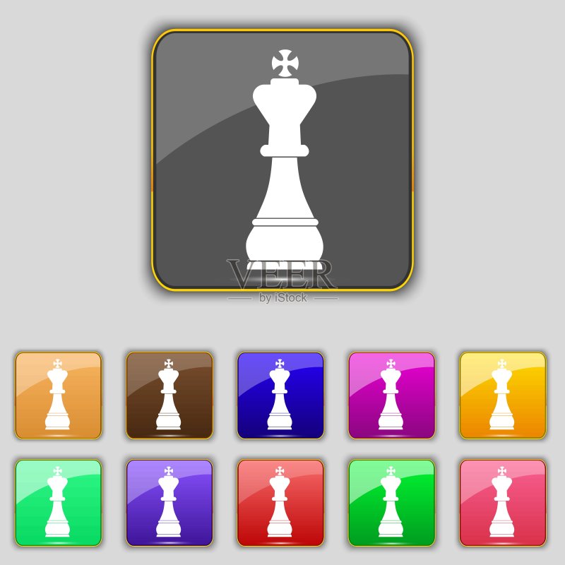 国际象棋国王图标标志,包含11个彩色按钮的矢量素材图标素材