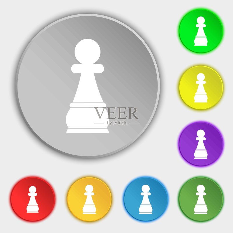 国际象棋棋子图标符号,八个扁平按钮上的符号,矢量图图标素材