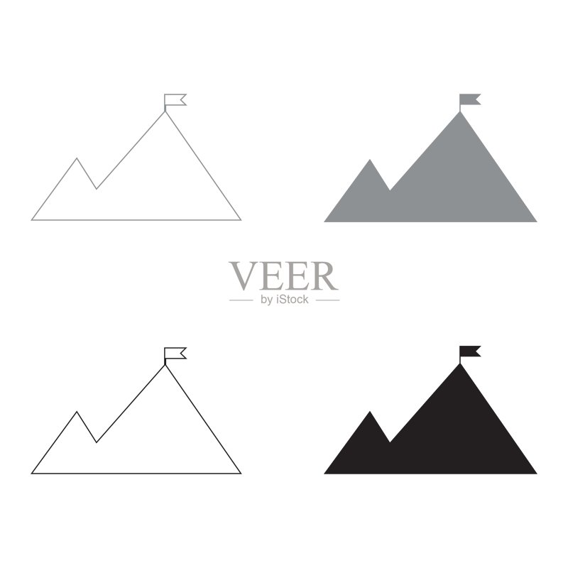 山顶上的旗帜黑灰色图标图标素材