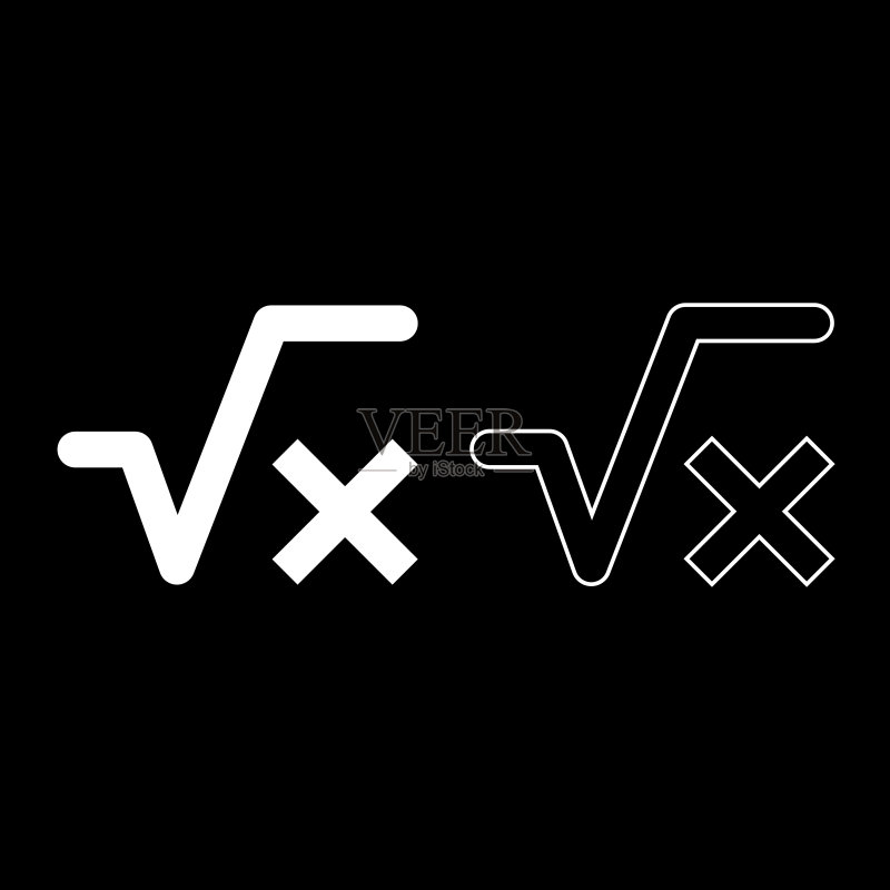x 轴平方根图标,白色扁平风格图标素材