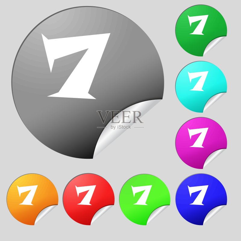 数字7图标符号,彩色圆形按钮贴纸矢量图图标素材