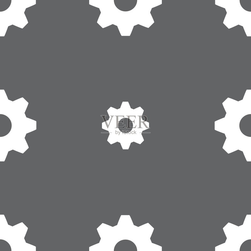 齿轮设置标志图标。齿轮机构符号。灰色背景上的无缝图案。矢量图标素材