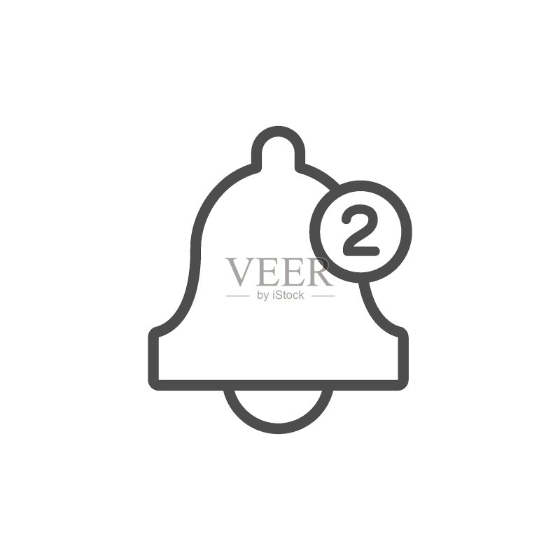 带有呼叫数量计数器的铃铛线性图标图标素材