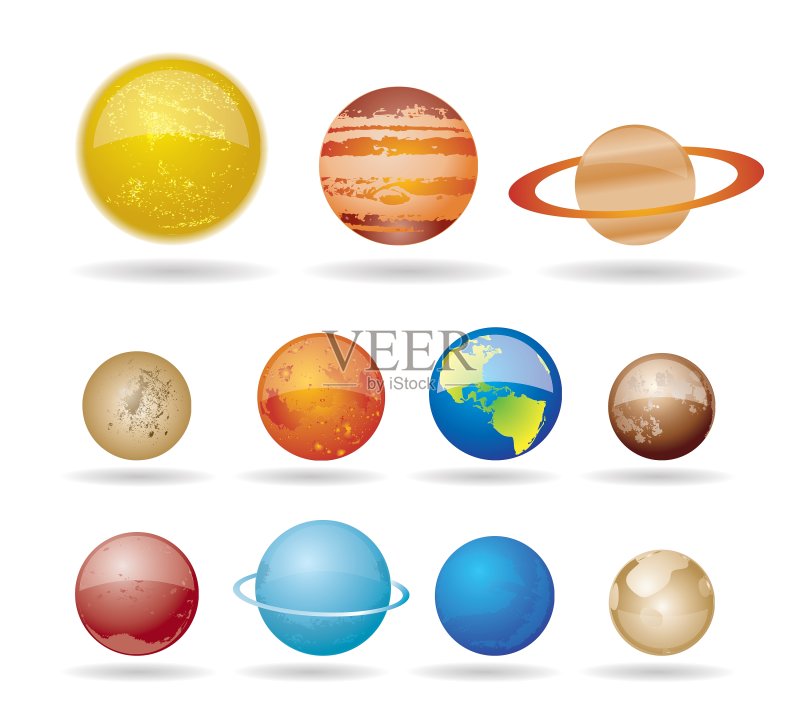 太阳系中的行星和太阳图标素材