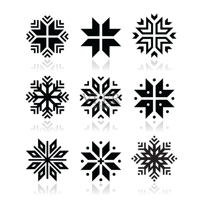 圣诞冬季雪花图标集图标素材
