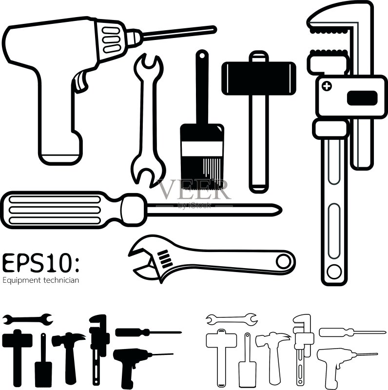 白色背景上的工具图标集图标素材