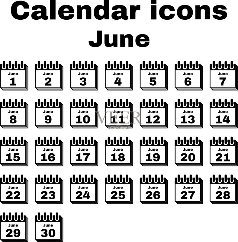 6月日历图标(扁平风格)图标素材