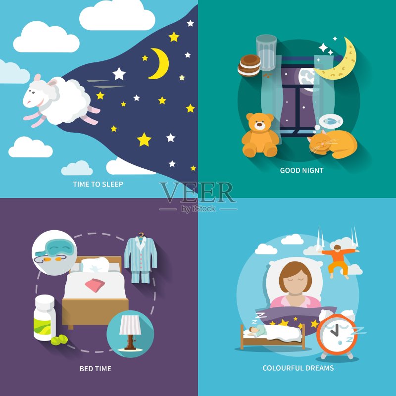 睡眠时间图标(扁平风格)图标素材