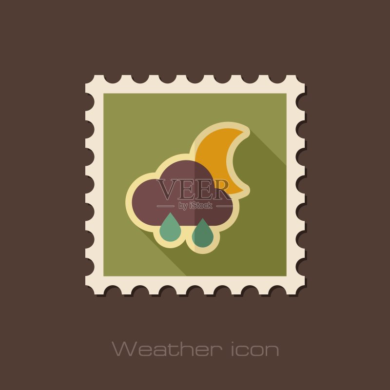 雨云月亮扁平印章气象天气图标素材