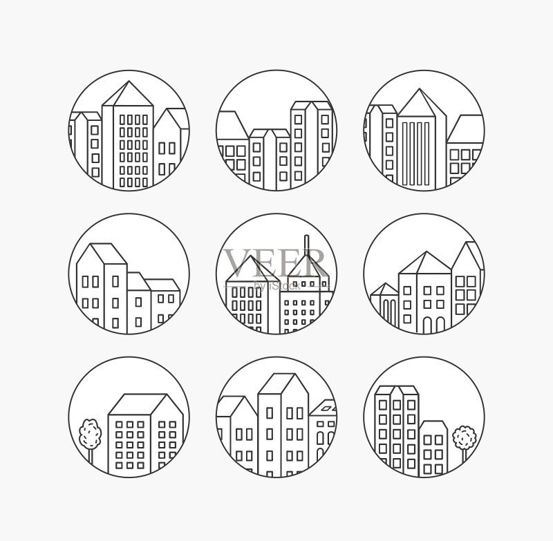 线性城市图标集图标素材