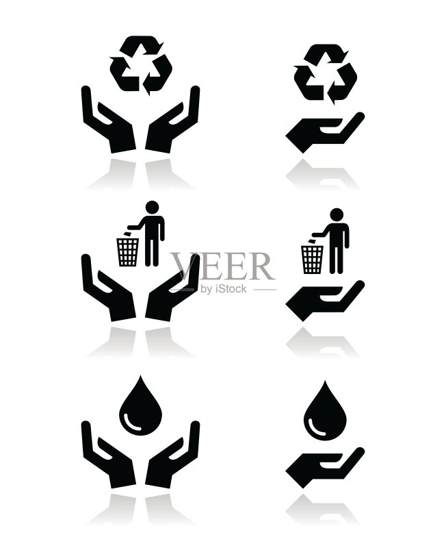 带有绿色生态符号图标的手图标素材