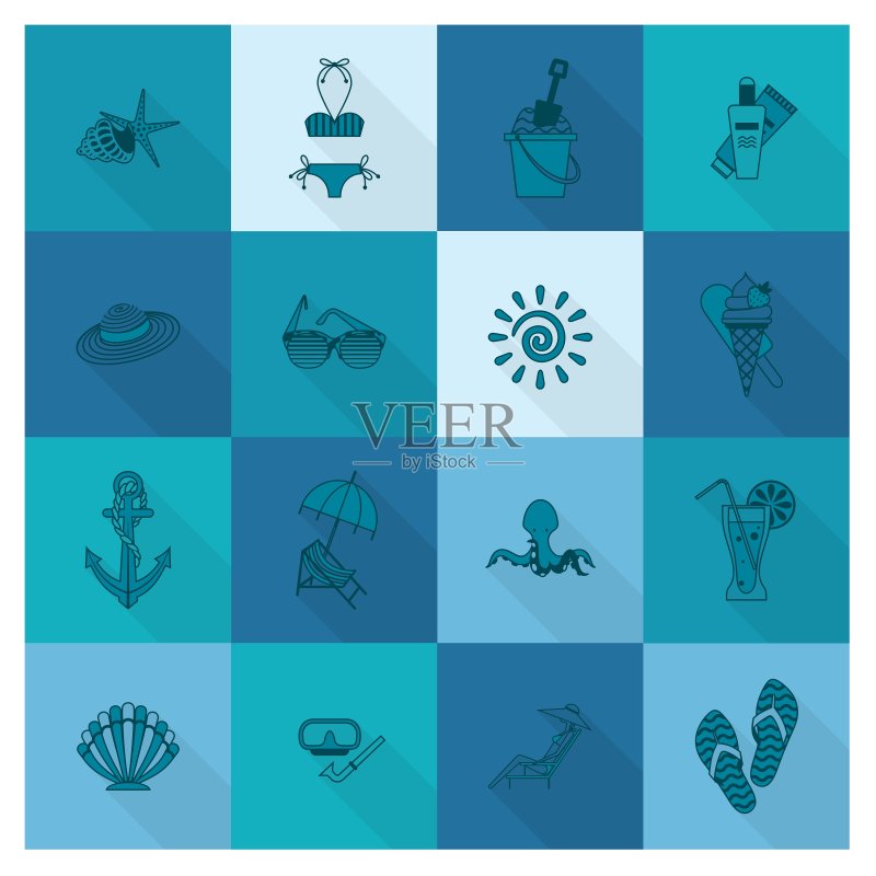 夏季和海滩简单的平面图标图标素材