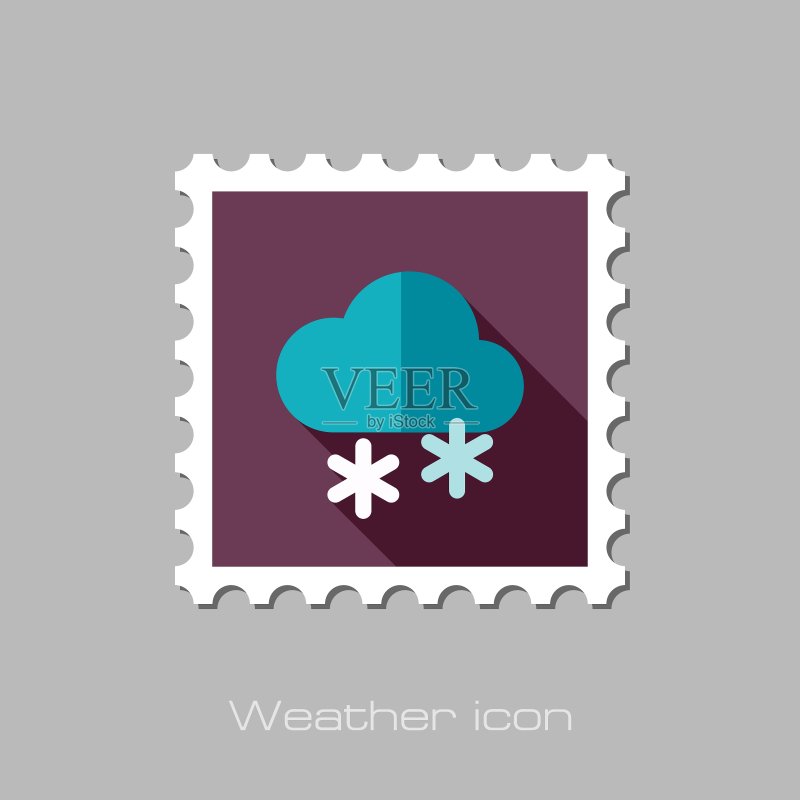 雪云扁平印章气象图标素材